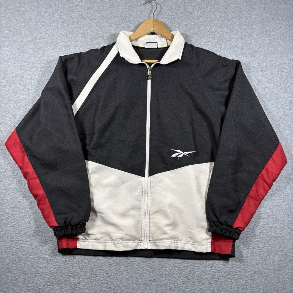Vintage 90s Reebok I3 Allen Iverson Track Jacket Mens Black White Red Warm Up